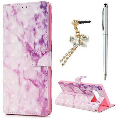 Galaxy Note 8 Wallet Case with Card Holders Kickstand 3D Relief Marbling Style Magnetic Flip Wallet Case, Premium PU Leather Soft TPU Inner Protective Cover Samsung Galaxy Note 8 - Pink