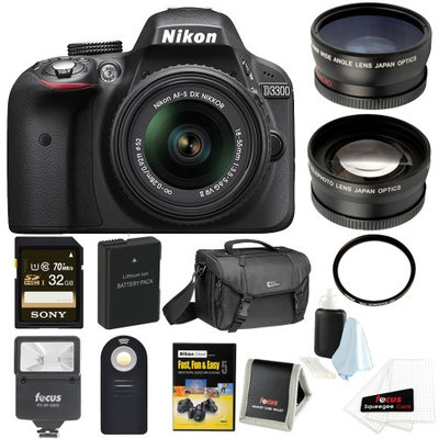 Nikon D3300 DSLR Camera with 18-55mm Lens (Black) and 32GB Deluxe Accessory Kit