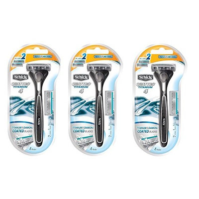 Schick Quattro Razor & Cartridges, Titanium Coated Blades, 1 Razor, 2 Cartridges (Pack of 3) + FREE Schick Slim Twin ST for Sensitive Skin