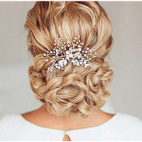 Wedding Hair Combs Hair Accessories with Bead and Rhinestones for Women(Silver)