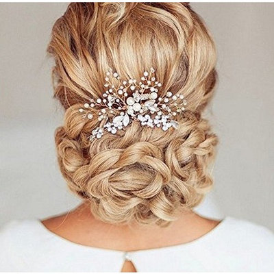 Wedding Hair Combs Hair Accessories with Bead and Rhinestones for Women(Silver)