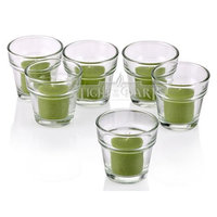 Light In The Dark Clear Glass Flower Pot Votive Candle Holders With Lime Green votive candles Set of 72