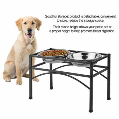 Double Stainless Steel Bowls Elevated Raised Pet Dog Feeder Solve Back Spine Problems Dispenser Bowl Dish Food Water Stand