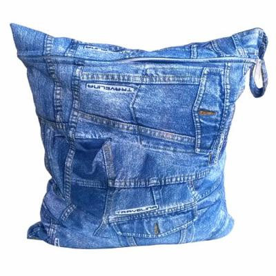 Portable Washable Reusable Waterproof Zippered Baby Cloth Diaper Nappy Bag Wet Dry Bag Tote with Soft Snap Handle (Denim Blue)