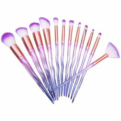 12 pcs/set Spiral Makeup Brushes Man-made Fibre Purple Cosmetic Brushes for Foundation Concealer Eyeshadow