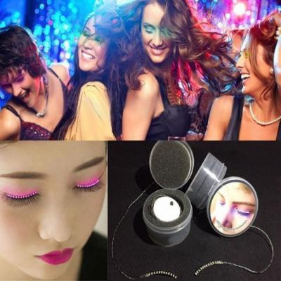 1 Pair LED Glowing Eyelashes Luminous False Eyelashes Luminous Eyelashes Waterproof Fake Eyelashes For Party For Costume, Pink Light