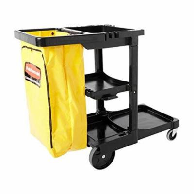 Rubbermaid Commercial Housekeeping 3-Shelf Cart with Zippered Yellow Vinyl Bag, Black (FG617388BLA)