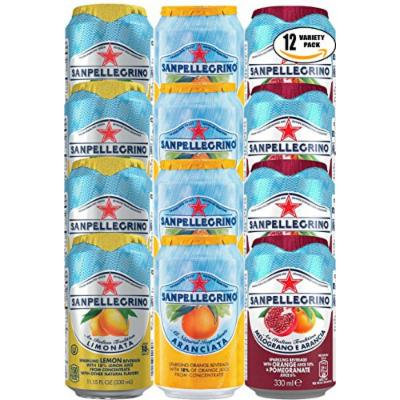 San Pellegrino Variety Pack! Lemon, Orange, Orange and Pomegranate Natural Sparkling Fruit Juice, 11.15oz Can (4 x 3 Flavors, Total of 12 Cans)