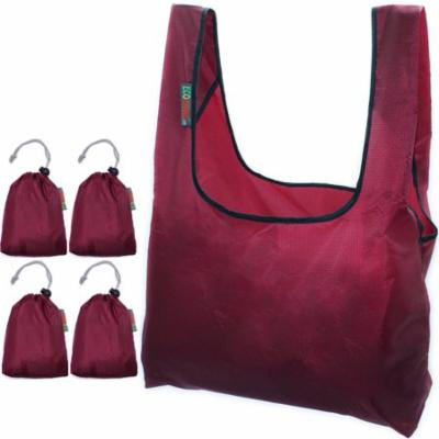 EcoJeannie® 4 Pack Super Strong Ripstop Nylon Foldable Reusable Bag Grocery Shopping Tote Bag with built-in Pouch, Wine & Wine & Wine & Wine