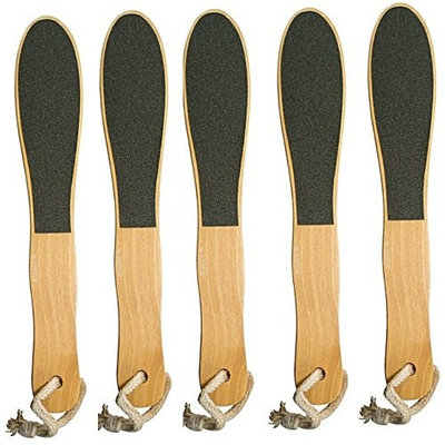 Double Sided Pedicure Foot File with Wooden Handle - 5 Pack