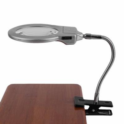 Hot Sale Upgraded 2.25x 5x Desktop LED Lamp Metal Hose Magnifier Magnifying Glass Clamp On Table, Silver