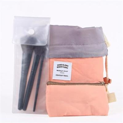 Topeakmart Foldable Round Travel Makeup Bag + Small Zipper Jewelry Purse + Clear PVC Pouch for Cosmetic Brush, Drawstring Closure Nylon Carrying Case Holder