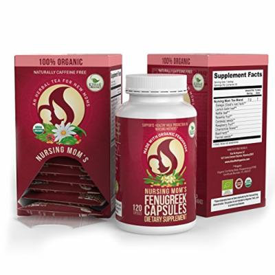 Nursing Mom's Tea Kit - Helps Increase Lactation while Nursing - 120 Fenugreek Capsules & 60 Tea Bags - Supplement to Aid Production of Mother's Milks - Tea for Natural Breastfeeding Kiss Me Organics