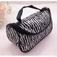 Women Travel Zipper Closure Wave Cosmetic Makeup Bag White&Black