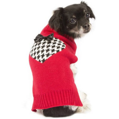Simplydog Red Black Houndstooth Heart Bow Sweater