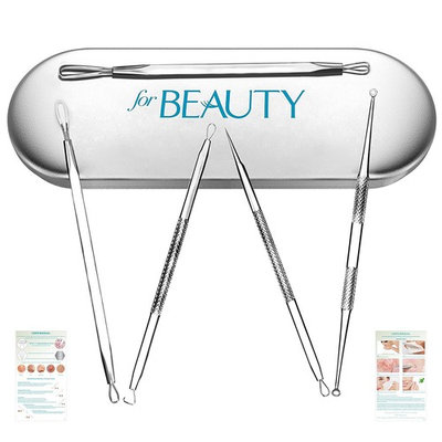 ForBeauty Professional Blackhead Remover,Pimple Acne Popper Tool,Zit Comedone Extractor,Ideal Treatment Kit for Blemish Whitehead,Metal Case Package and Detailed User Manual Included,Set of 5