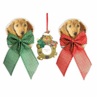 Dog Christmas Ornament and Collar Combo - 1 Red Dog Collar Bow - 1 Green Dog Collar Bow - I Dog Photo Christmas Ornament
