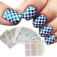 Fenleo 24 Sheets New Nail Hollow Irregular Grid Stencil Reusable Manicure Stickers