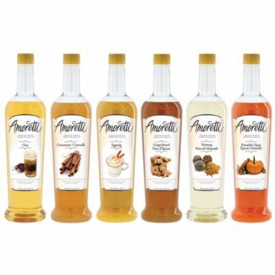 Amoretti Premium Holiday Syrup 6 Pack (Chai, Cinnamon, Eggnog, Gingerbread, Nutmeg, Pumpkin Spice) - 750ml Bottles