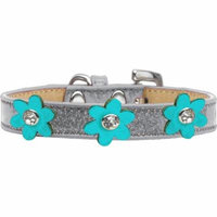 Metallic Flower Ice Cream Collar Silver With Metallic Turquoise Flowers Size 14