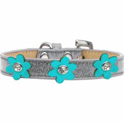 Metallic Flower Ice Cream Collar Silver With Metallic Turquoise Flowers Size 14