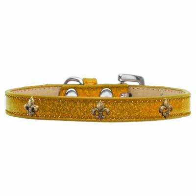 Bronze Fleur De Lis Widget Dog Collar Gold Ice Cream Size 14
