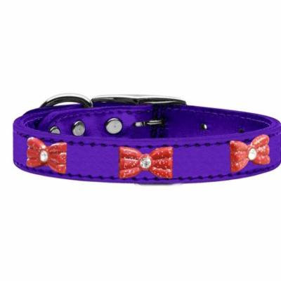 Red Glitter Bow Widget Genuine Metallic Leather Dog Collar Purple 24