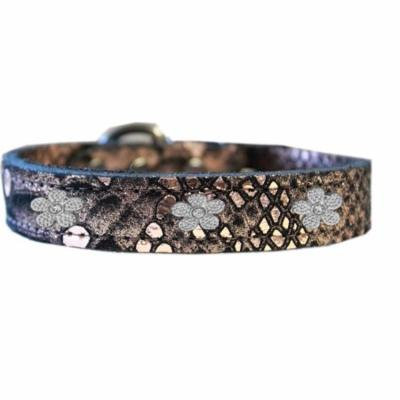Silver Flower Widget Dragon Skin Genuine Leather Dog Collar Copper Size 24
