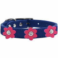 Flower Leather Collar Blue With Pink Flowers Size 22