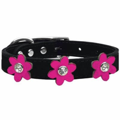 Metallic Flower Leather Collar Black With Metallic Pink Flowers Size 26