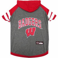 Pets First College Wisconsin Badgers Pet Hoody Tee Shirt, 4 Sizes Available