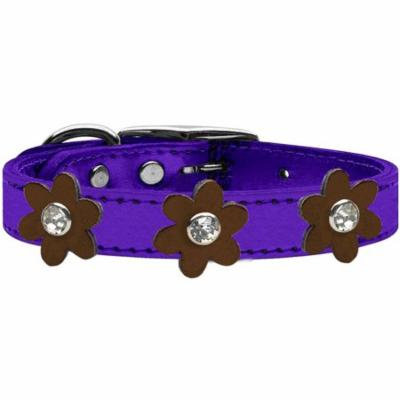 Metallic Flower Leather Collar Metallic Purple With Bronze Flowers Size 18