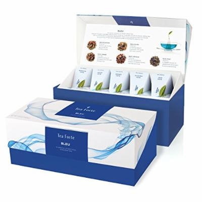 Tea Forté BLEU Presentation Box Tea Sampler, Assorted Variety Tea Box, 20 Handcrafted Pyramid Tea Infuser Bags – Blue Herbal Tea