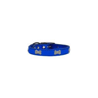 Crystal Bone Genuine Metallic Leather Dog Collar Blue 22