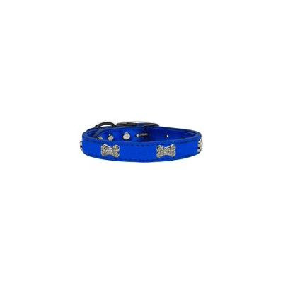 Crystal Bone Genuine Metallic Leather Dog Collar Blue 22