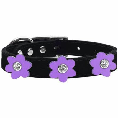 Flower Leather Collar Black With Lavender Flowers Size 22