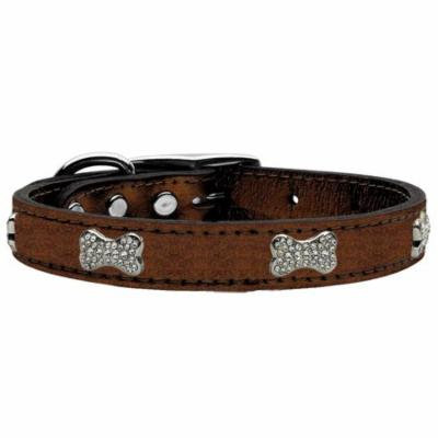 Crystal Bone Genuine Metallic Leather Dog Collar Bronze 18