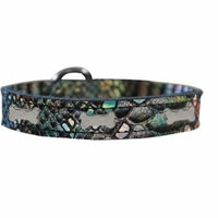 Silver Bone Widget Dragon Skin Genuine Leather Dog Collar Magic Size 24