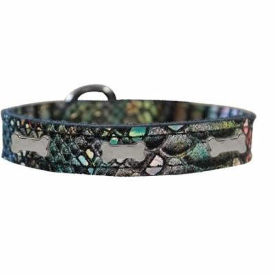 Silver Bone Widget Dragon Skin Genuine Leather Dog Collar Magic Size 24