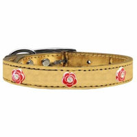 Red Rose Widget Genuine Metallic Leather Dog Collar Gold 26