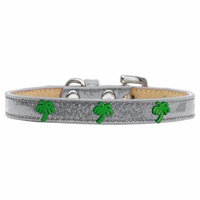 Green Palm Tree Widget Dog Collar Silver Ice Cream Size 12