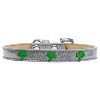 Green Palm Tree Widget Dog Collar Silver Ice Cream Size 12