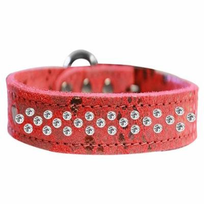Sprinkle Clear Crystal Jeweled Dragon Skin Genuine Leather Dog Collar Red Size 20