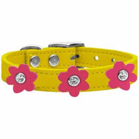 Flower Leather Collar Yellow With Pink Flowers Size 16