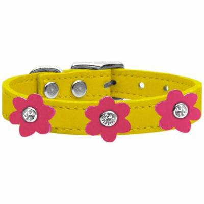 Flower Leather Collar Yellow With Pink Flowers Size 16