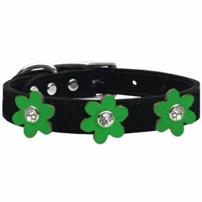 Metallic Flower Leather Collar Black With Metallic Emerald Green Flowers Size 20