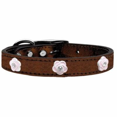 Light Pink Rose Widget Genuine Metallic Leather Dog Collar Bronze 24