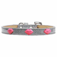 Pink Glitter Lips Widget Dog Collar Silver Ice Cream Size 20