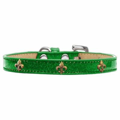 Bronze Fleur De Lis Widget Dog Collar Emerald Green Ice Cream Size 20