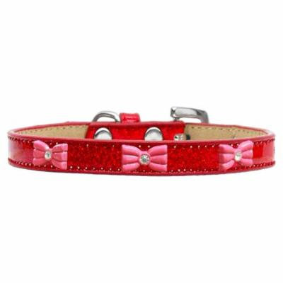 Pink Glitter Bow Widget Dog Collar Red Ice Cream Size 20